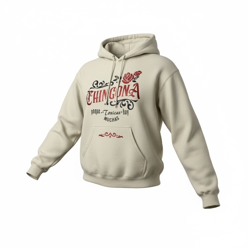 Gildan Cream Hoodie with Red Graphic Chingona